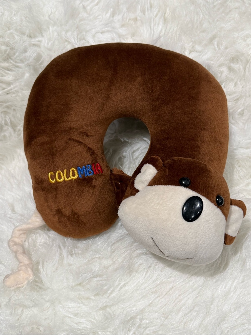 Colombia Souvenir Monkey Neck Pillow Plush Brown Animal Travel Accessory